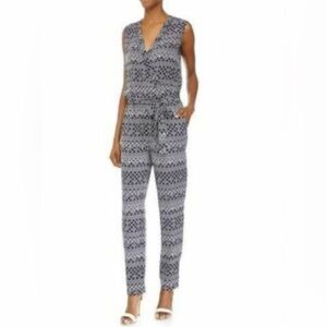 Diane Von Furstenberg 100% Silk Monochrome Geometric Jumpsuit